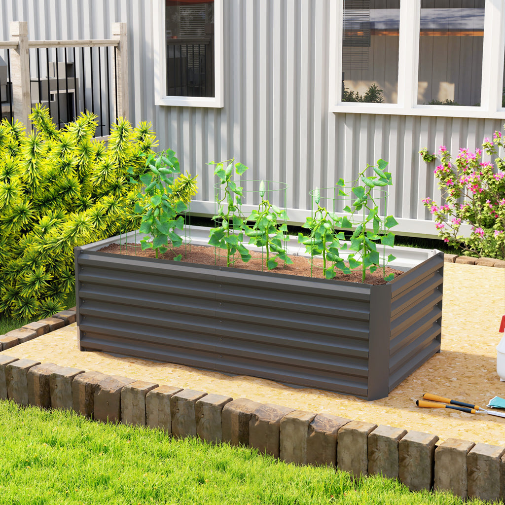 Outsunny Raised Garden Bed with Open Bottom and Rounded Edges, 180x90x57.5 cm, Dark Grey