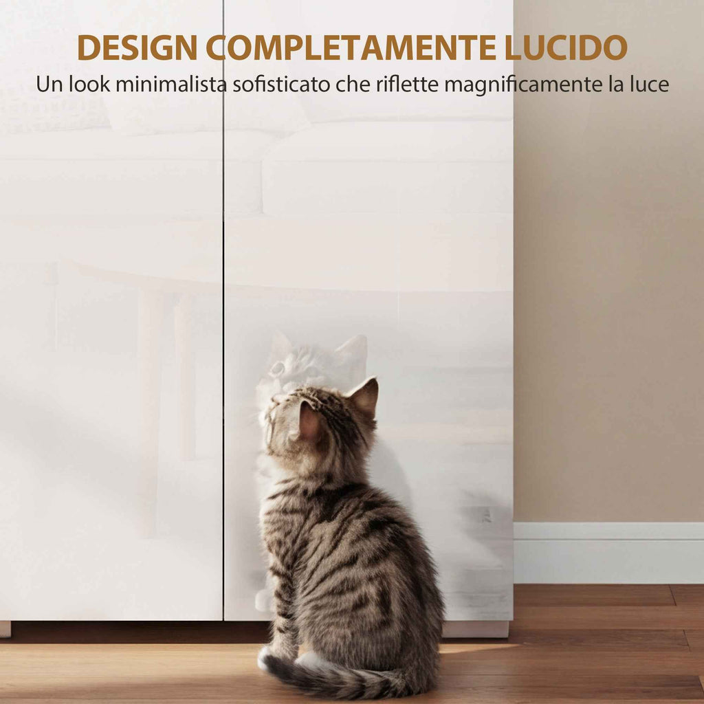 HOMCOM 180cm Tall Kitchen Sideboard, Pantry Unit with Soft-Close Doors, Open Shelf, 2 Cabinets, Adjustable Shelves, Modern Kitchen Cabinet for Dining Room Living Room, High Gloss White