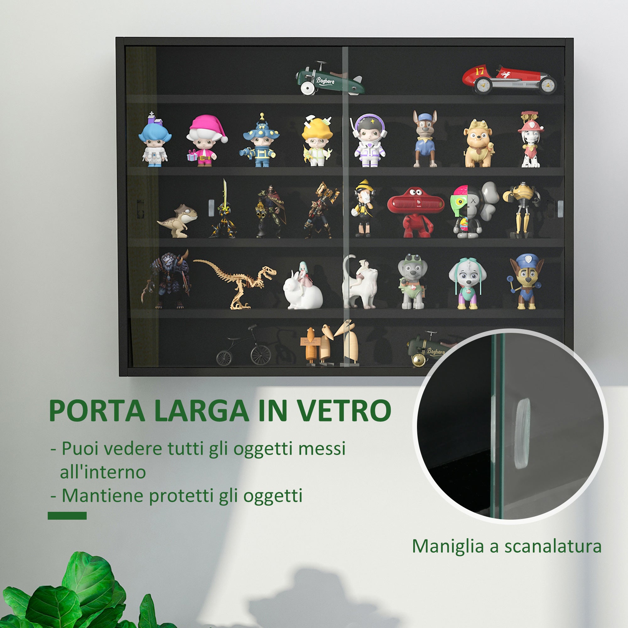 HOMCOM 5-Tier Wall Display Cabinet with Adjustable Shelves, in Glass and Chipboard, 80x9.5x60 cm, Black - Borgè