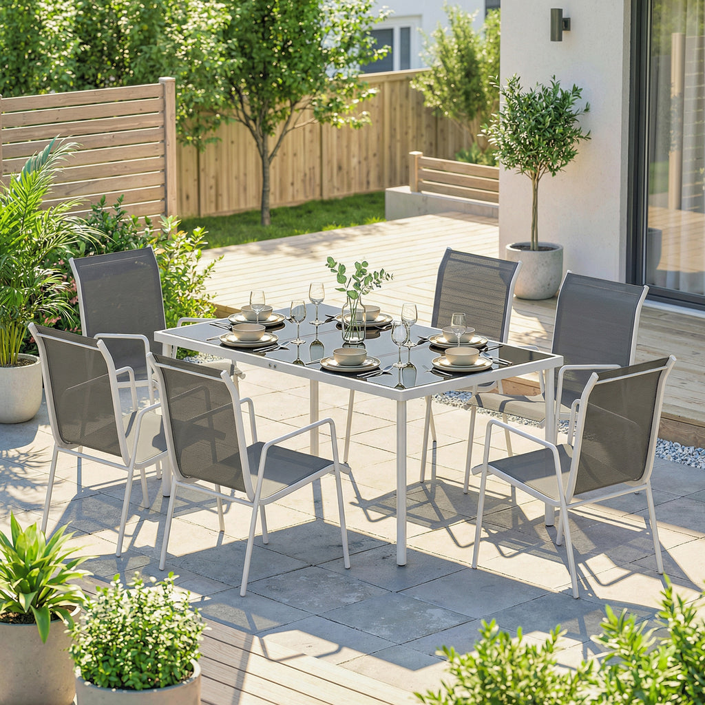 Outsunny 7-Piece Garden Set: Rectangular Table and 6 Stackable Chairs