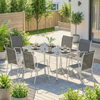 Outsunny 7-Piece Garden Set: Rectangular Table and 6 Stackable Chairs