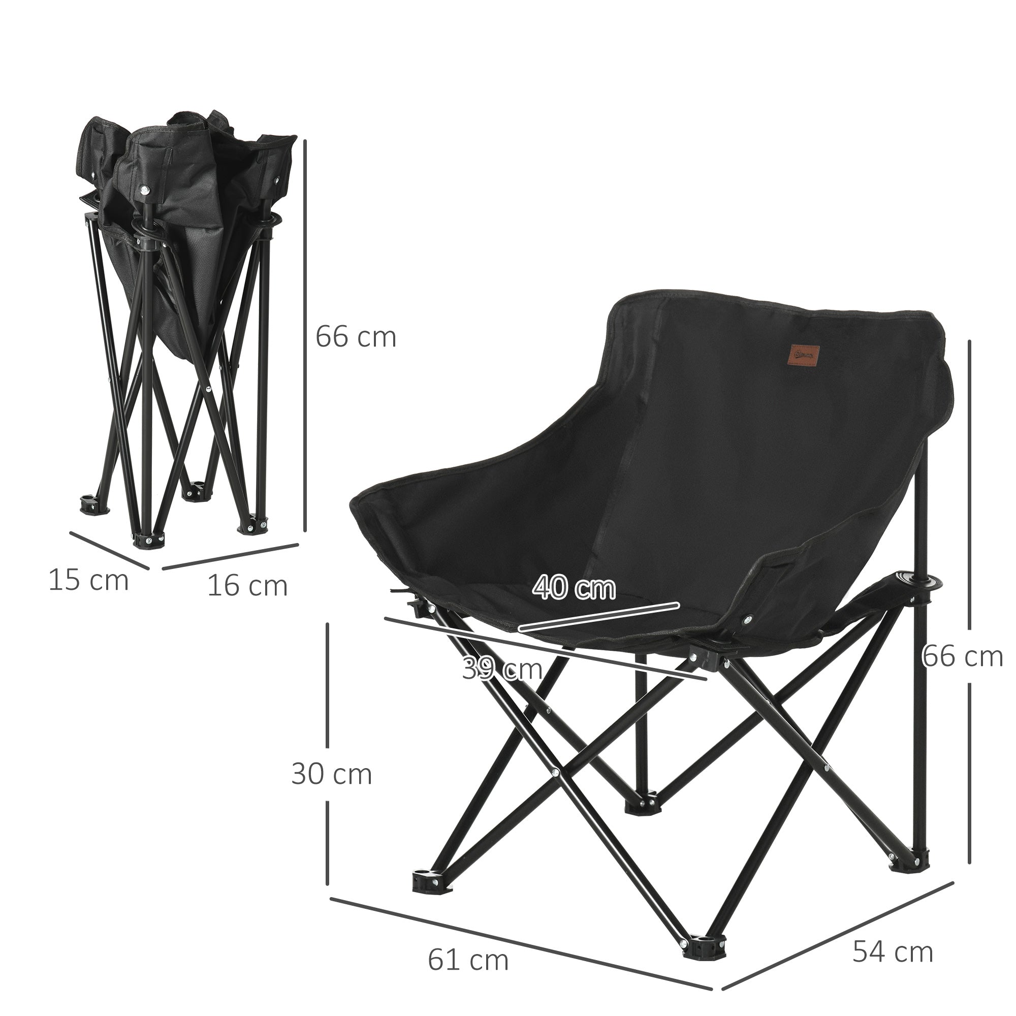Oxford Fabric Folding Camping Chair with Side Pocket and Travel Bag, 61x54x66cm
