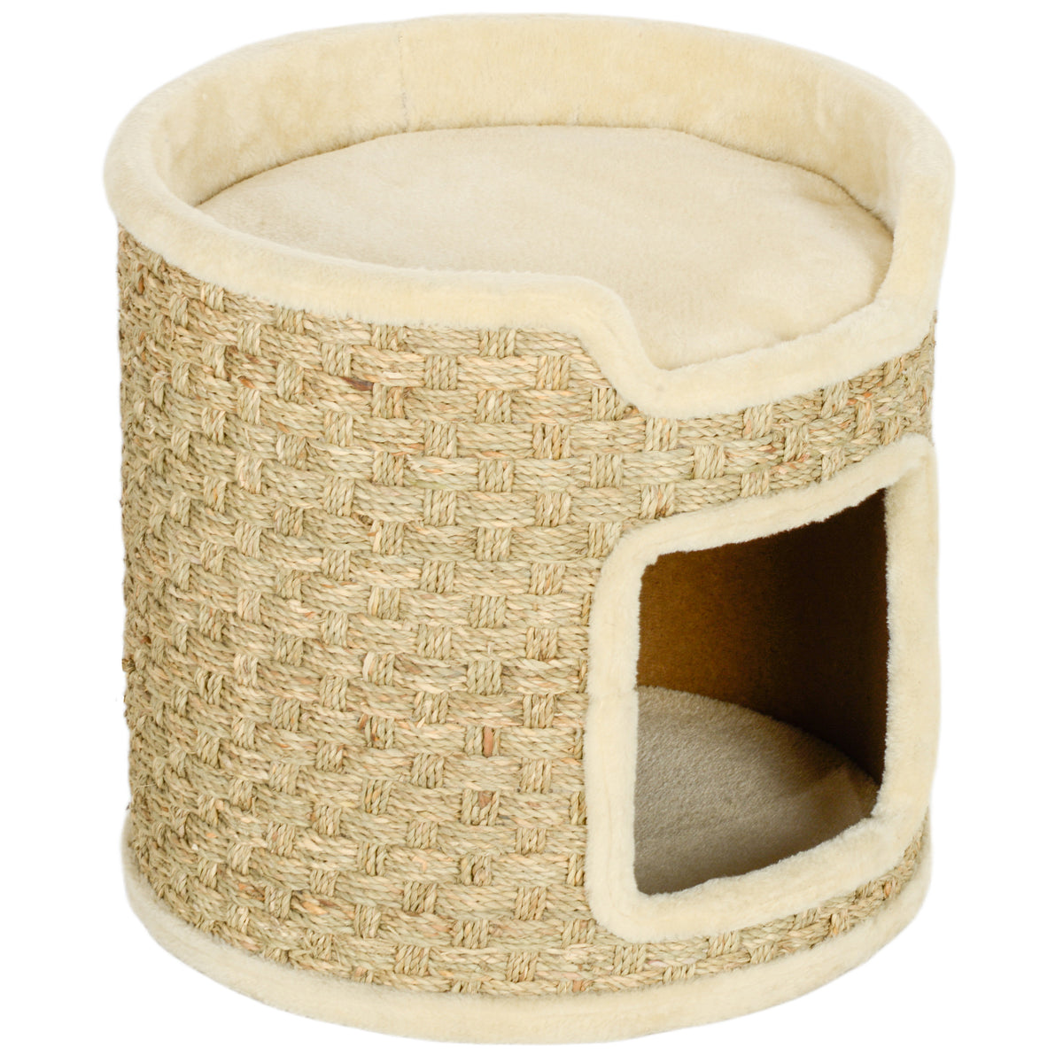 PawHut 37cm High, 2-Tier Cat Tree with Nest and Sisal Rope, Up to 5kg, Khaki