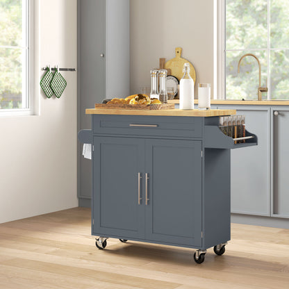 Wooden Kitchen Trolley with Drawer, Spice Rack and Cabinet, 109x40x89 cm, Grey and Wood Color