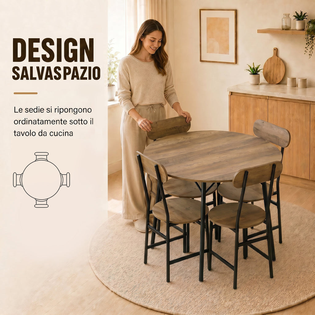HOMCOM 5-piece dining set: table and 4 chairs, metal legs, natural finish.