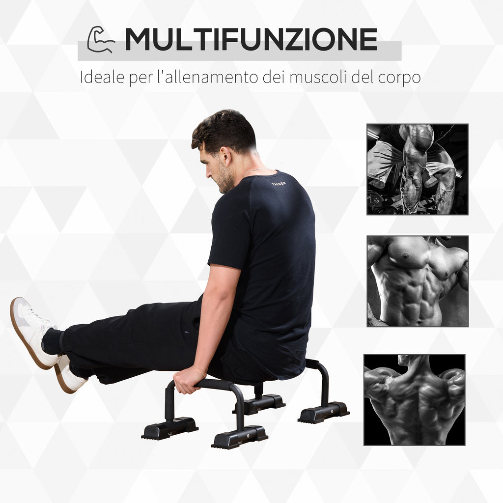 Set of 2 Steel Parallel Bars with Non-Slip EPE Grip, 36x25x20 cm, Black