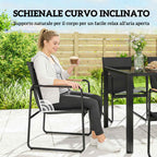 Outsunny Garden Table and 6 Chair Set with Steel and Glass Armrests, Black