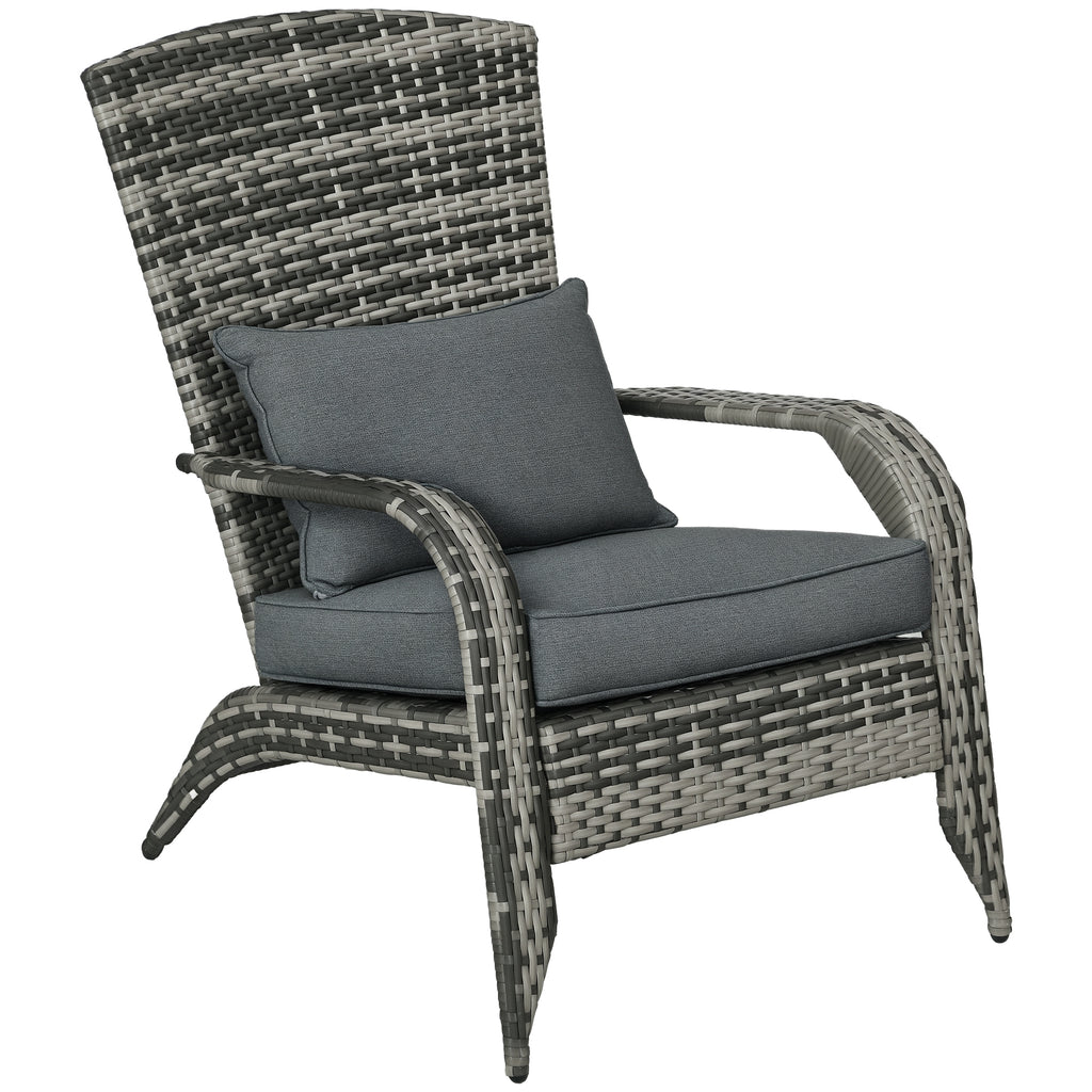 Adironrack Garden Chair with Armrests, Rattan and Steel, 64x80x90 cm, Grey