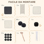 Modular Rabbit and Guinea Pig Cage with 3 Doors and Steel Wire, Black