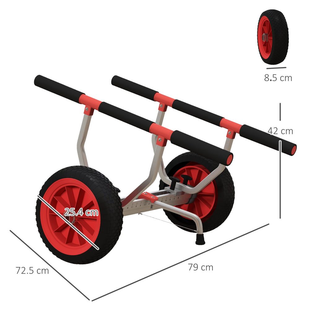 SPORTNOW Trolley for Kayaks and SUPs with Adjustable Width in Aluminium, Wheels Ø25 cm, Max 100 kg, Black