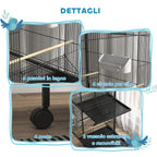 PawHut Wheeled Bird Aviary with Removable Plastic Trays and Perches, Metal, 71.8 x 71.8 x 170.2 cm, Black