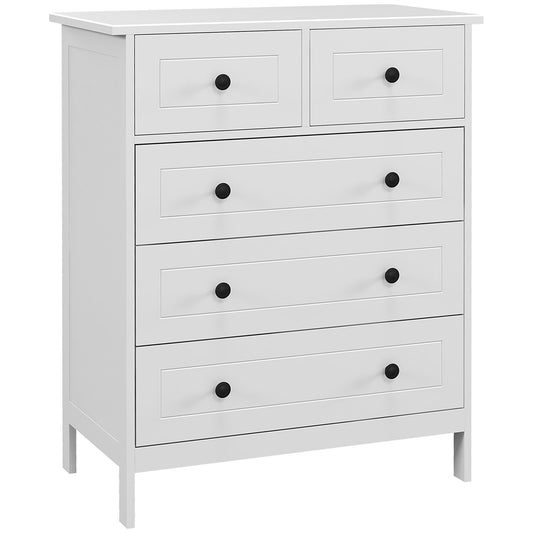 Chest of drawers with 5 space-saving and anti-tipping wooden drawers, 74x40x91cm, White