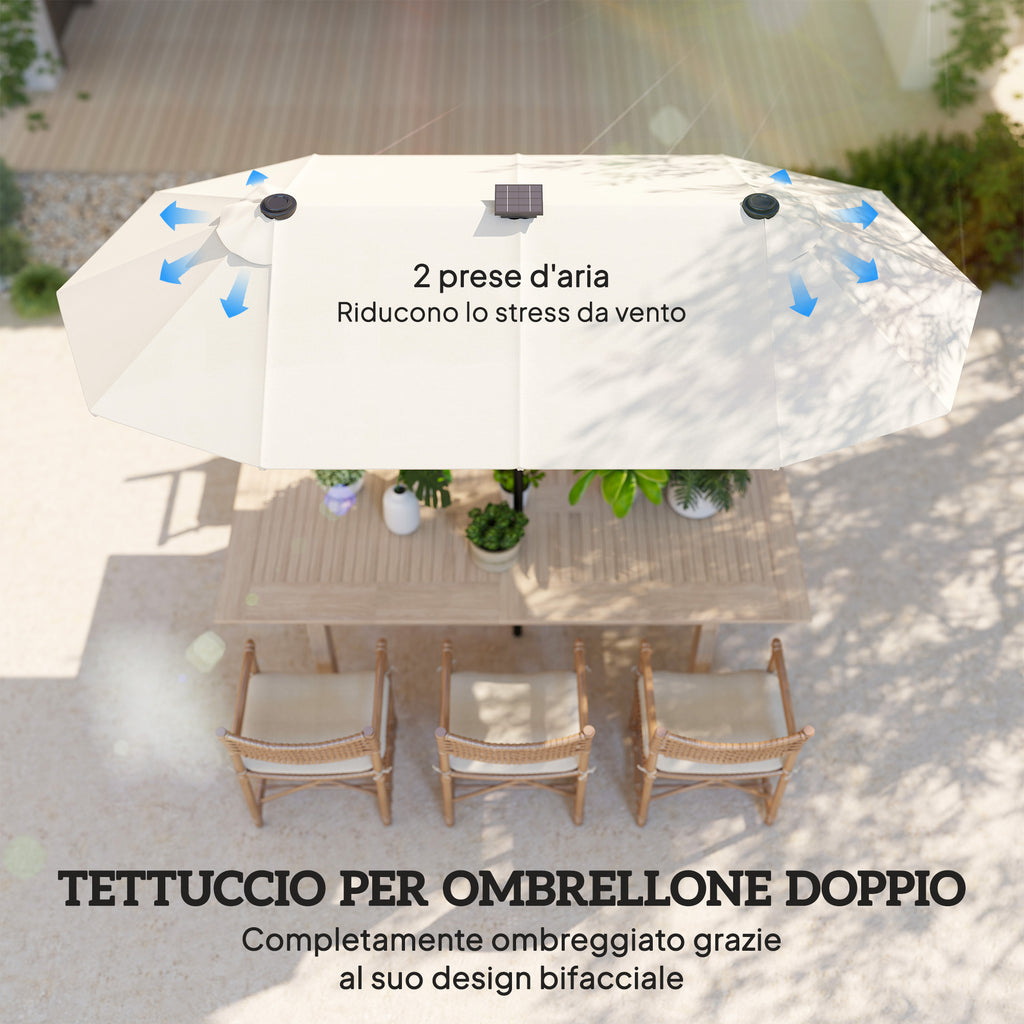 Outsunny Double Umbrella with LED Lights and Crank Handle, in Polyester and Steel, 2.92 x 1.5 x 2.2 m, Beige
