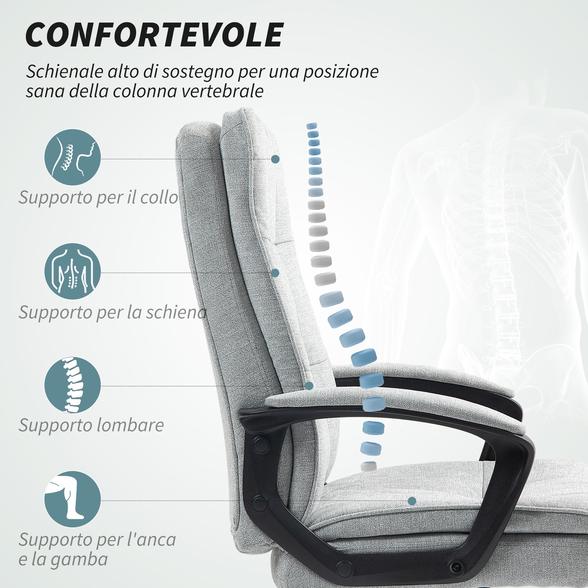Ergonomic Office Chair with High Back, Adjustable Height and Rocking, Gray
