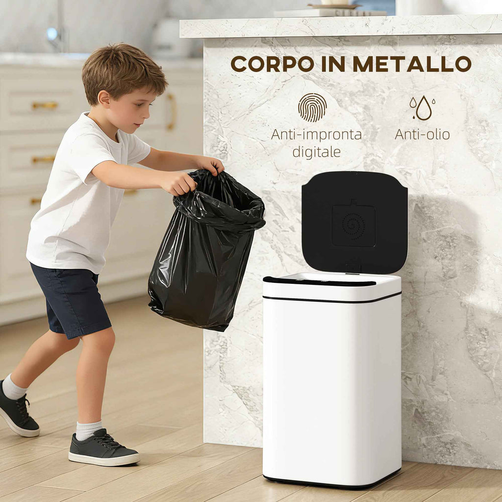HOMCOM 13L Sensor Garbage Can with Space for Deodorants, Steel and PP, 24x24x41 cm, Black and White