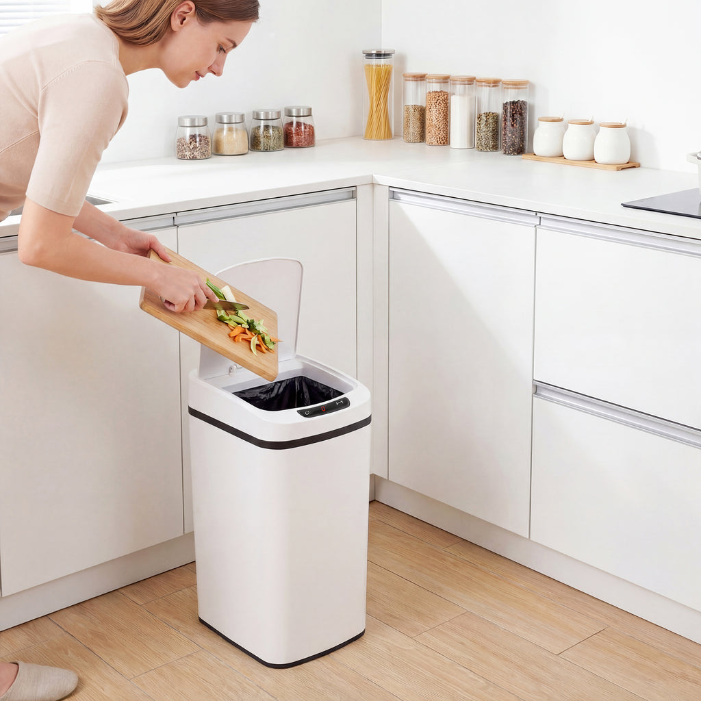 HOMCOM 12L Infrared Waste Bin with Removable Bucket, Stainless Steel, ABS and PP, 28x22x41 cm, White