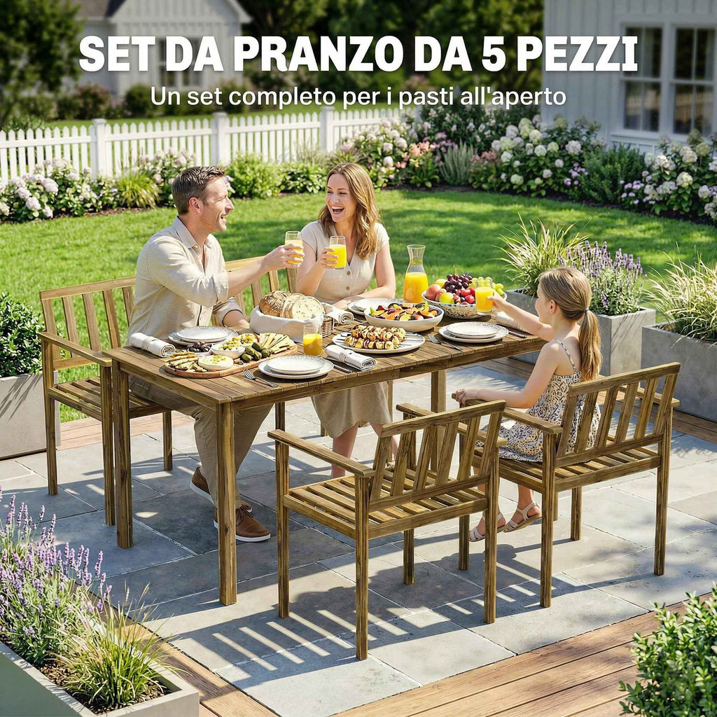 Outsunny 5-Piece Garden Dining Set, Table and Chairs for 4, Teak