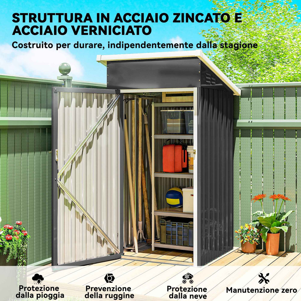 Outsunny Steel Garden Shed with Vents and Lockable Door, 107.5x91x185 cm, Dark Grey