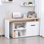 Corner Desk with 2-Tier Bookcase, Cabinet and Drawer, 140x117x76 cm, Wood and White