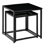 Homcom Set 2 Modern Square Living Room Tables, in steel and tempered glass, black - Borgè