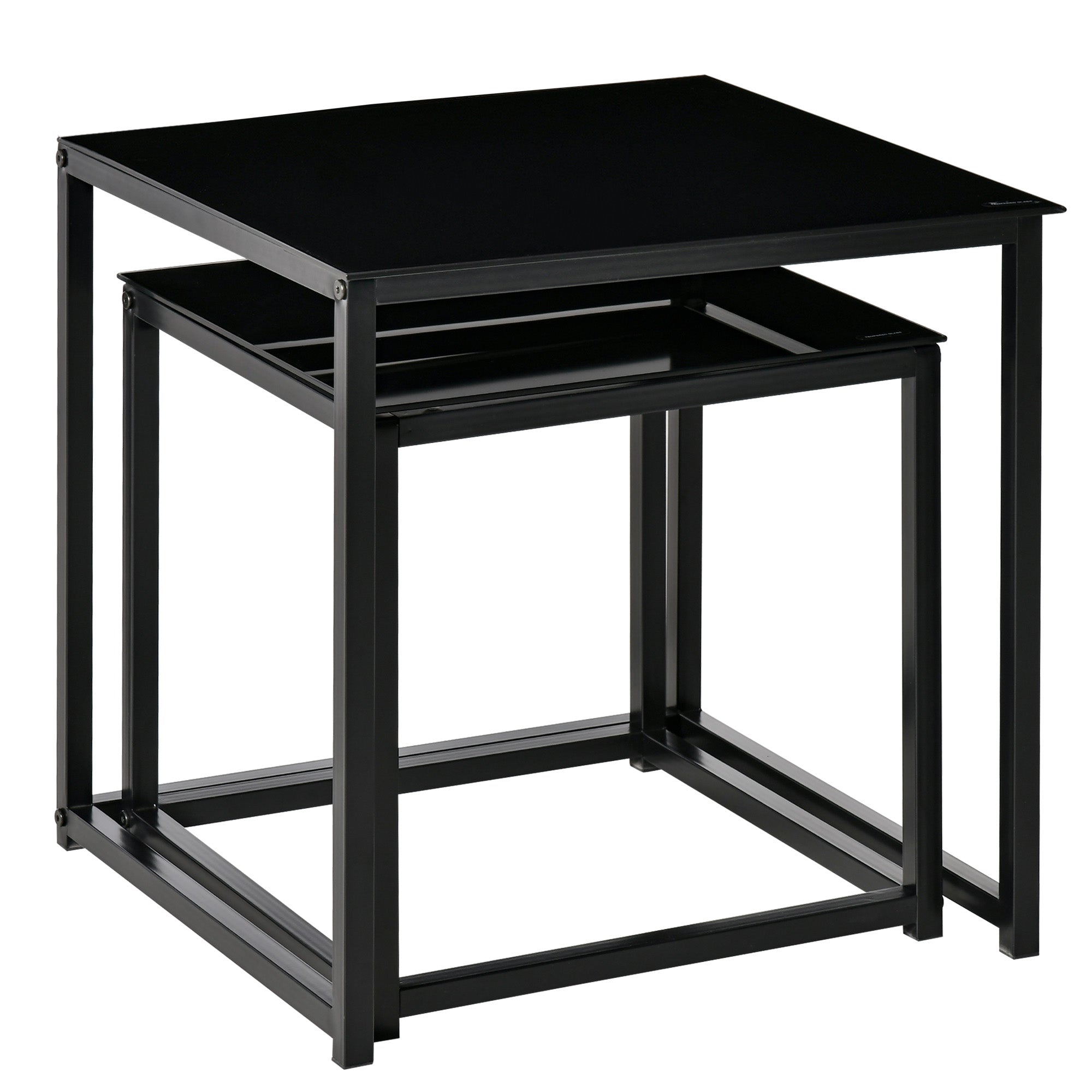 Homcom Set 2 Modern Square Living Room Tables, in steel and tempered glass, black - Borgè