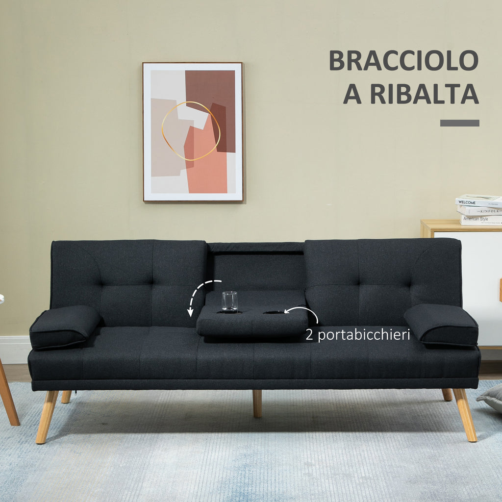 3-Seater Reclining Sofa Bed with Linen Effect Covering and Drop-leaf Table, Gray