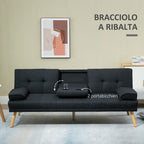 3-Seater Reclining Sofa Bed with Linen Effect Covering and Drop-leaf Table, Gray