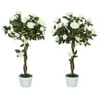 Outsunny 21-Flower Fake Rose Plant with Cement and Moss-Filled Pot, Ø18x90 cm, White