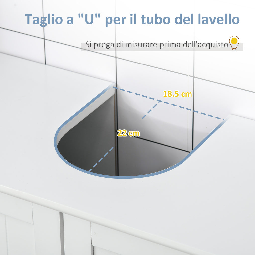 2-Door Vanity Unit with Adjustable Shelf and U-Cut, 60x30x60 cm, White