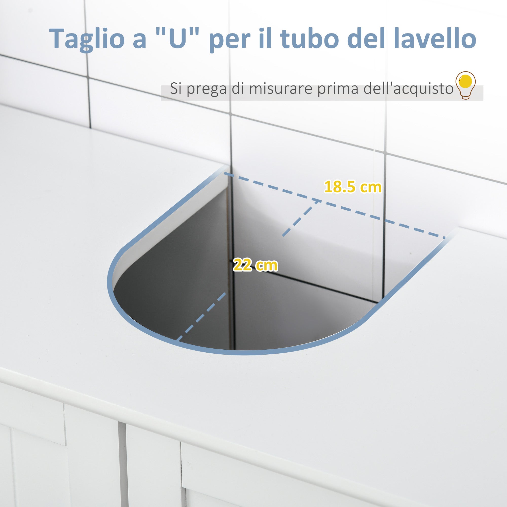 2-Door Vanity Unit with Adjustable Shelf and U-Cut, 60x30x60 cm, White