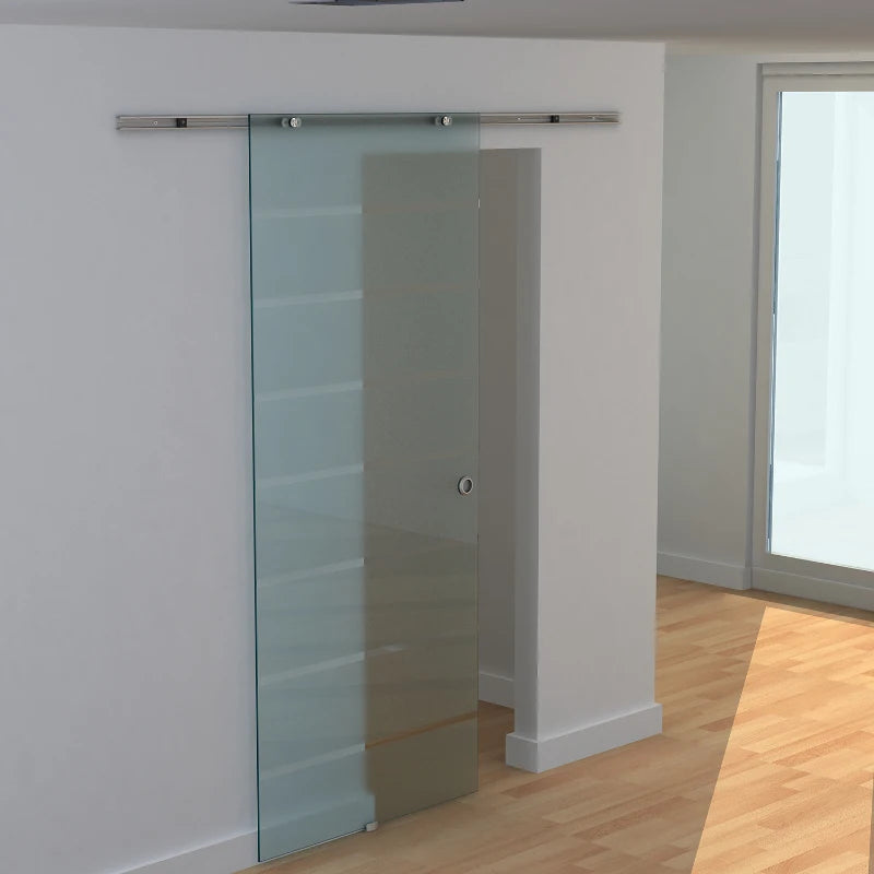 Internal Sliding Door in Frosted and Satin Glass with B3 Aluminum Track for Bathroom Kitchen Study Glass 205x 90x 0.8cm