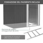 Steel Tool Shed with Sloped Roof and 4 Air Vents, 152x132x188cm, Dark Grey - Borge' Group Limited