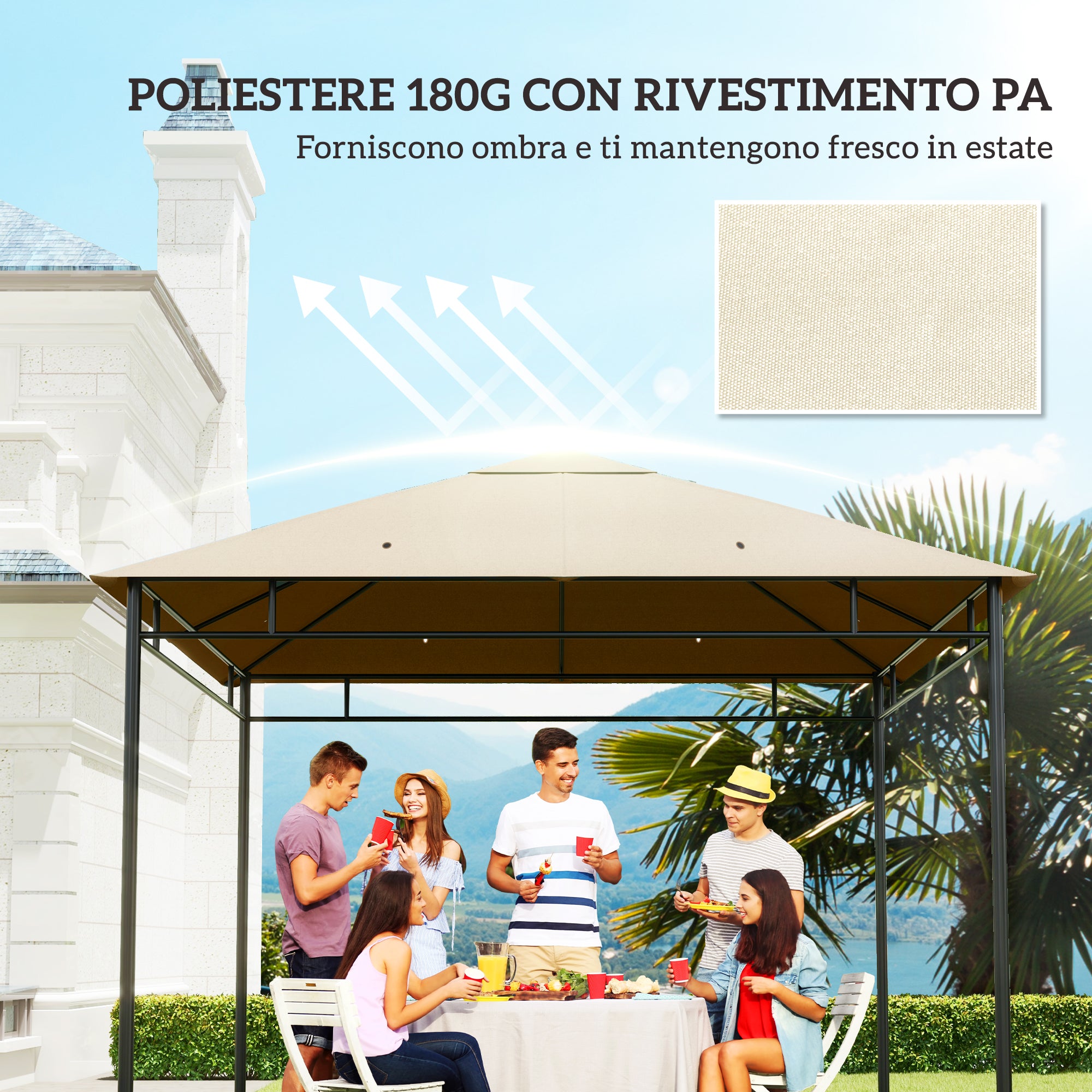 Outsunny 3x3m Polyester Gazebo Replacement Roof with Air Vents and Drainage Holes, Cream