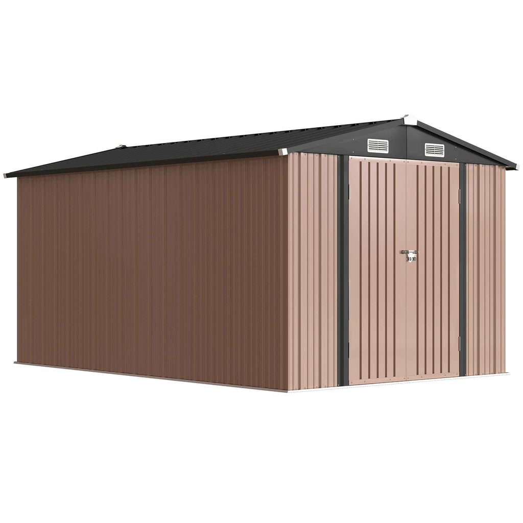 Outsunny 364 x 238 cm Metal Garden Shed with 4 Vents and Lockable Double Doors, Brown