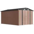 Outsunny 364 x 238 cm Metal Garden Shed with 4 Vents and Lockable Double Doors, Brown