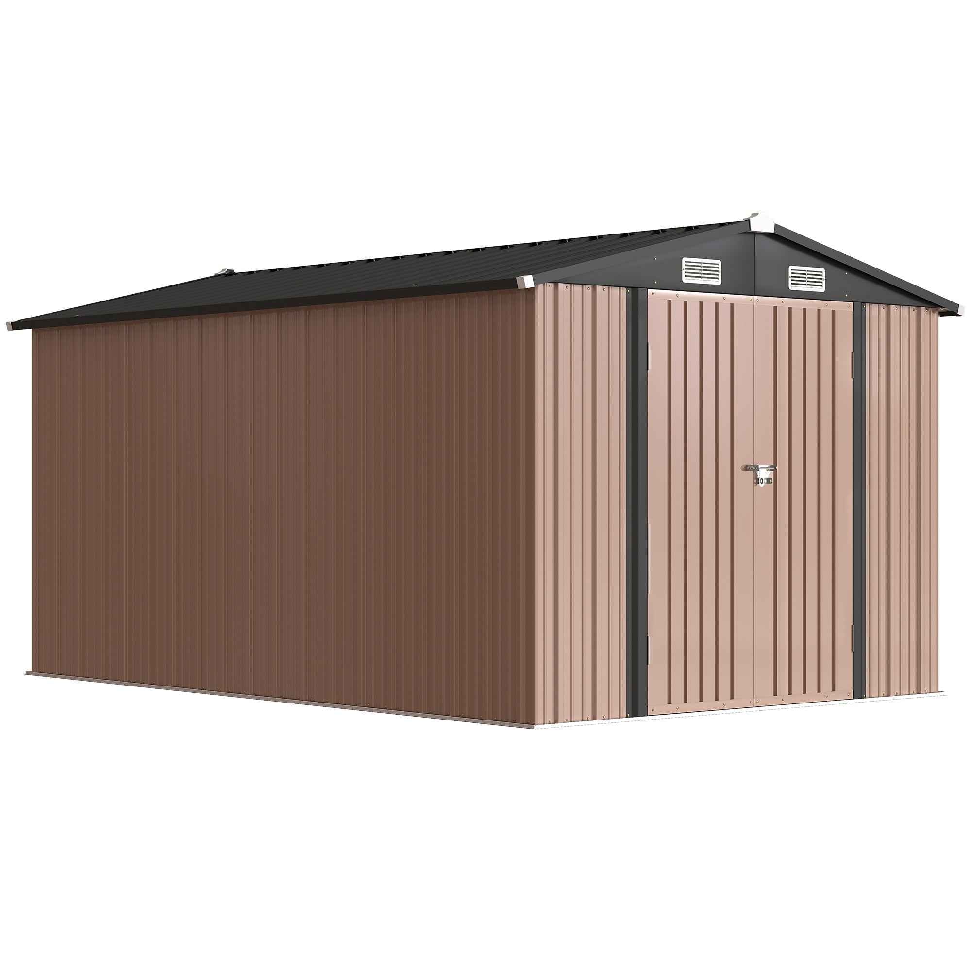 Outsunny 364 x 238 cm Metal Garden Shed with 4 Vents and Lockable Double Doors, Brown