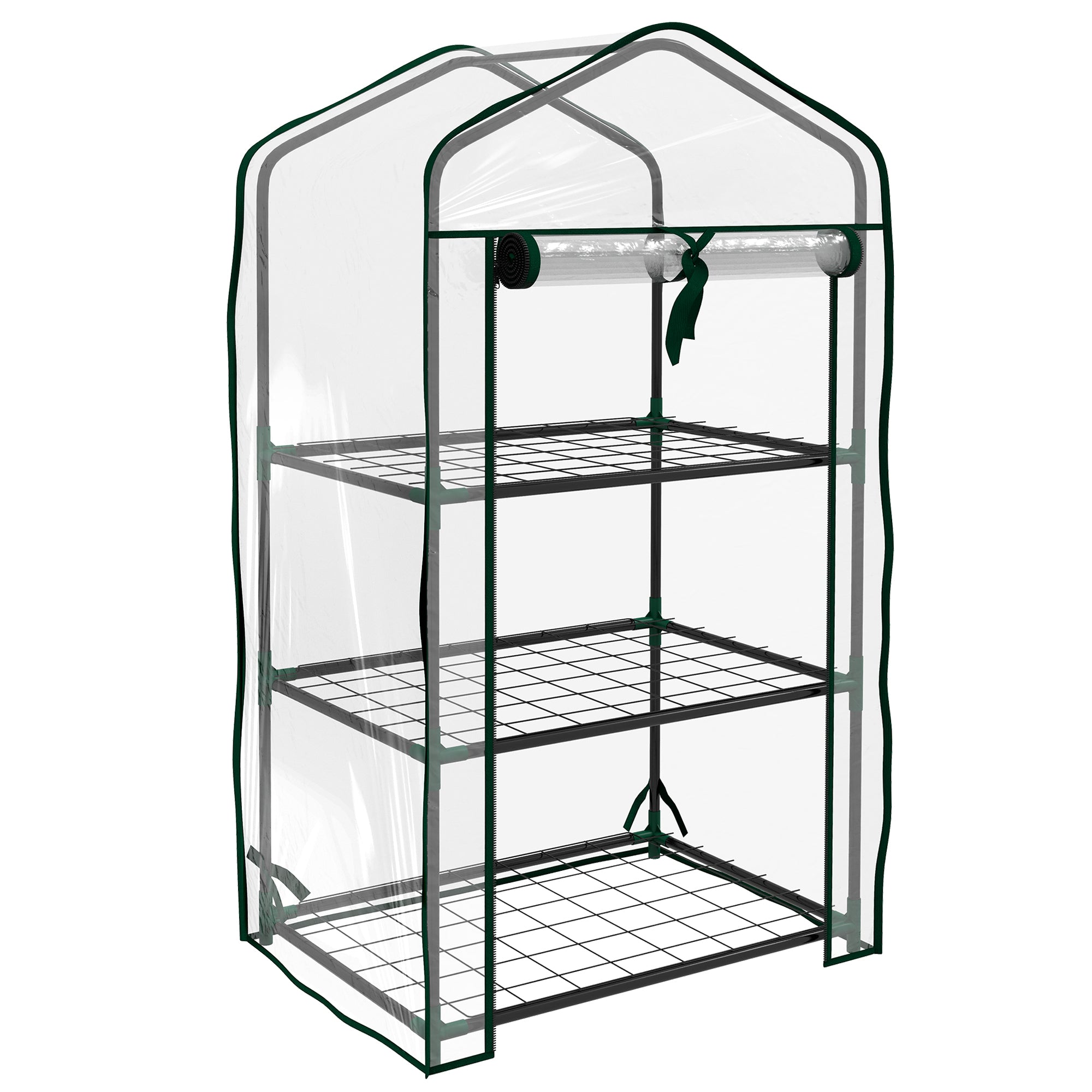 Outsunny Mini Garden Greenhouse with PE Cover, 3 Shelves and Roll-Up Door, 59x39x127 cm, Transparent