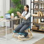 Rocking Kneeling Chair in Linen-Effect Fabric and Birch Wood, 51x84x93 cm, Dark Blue