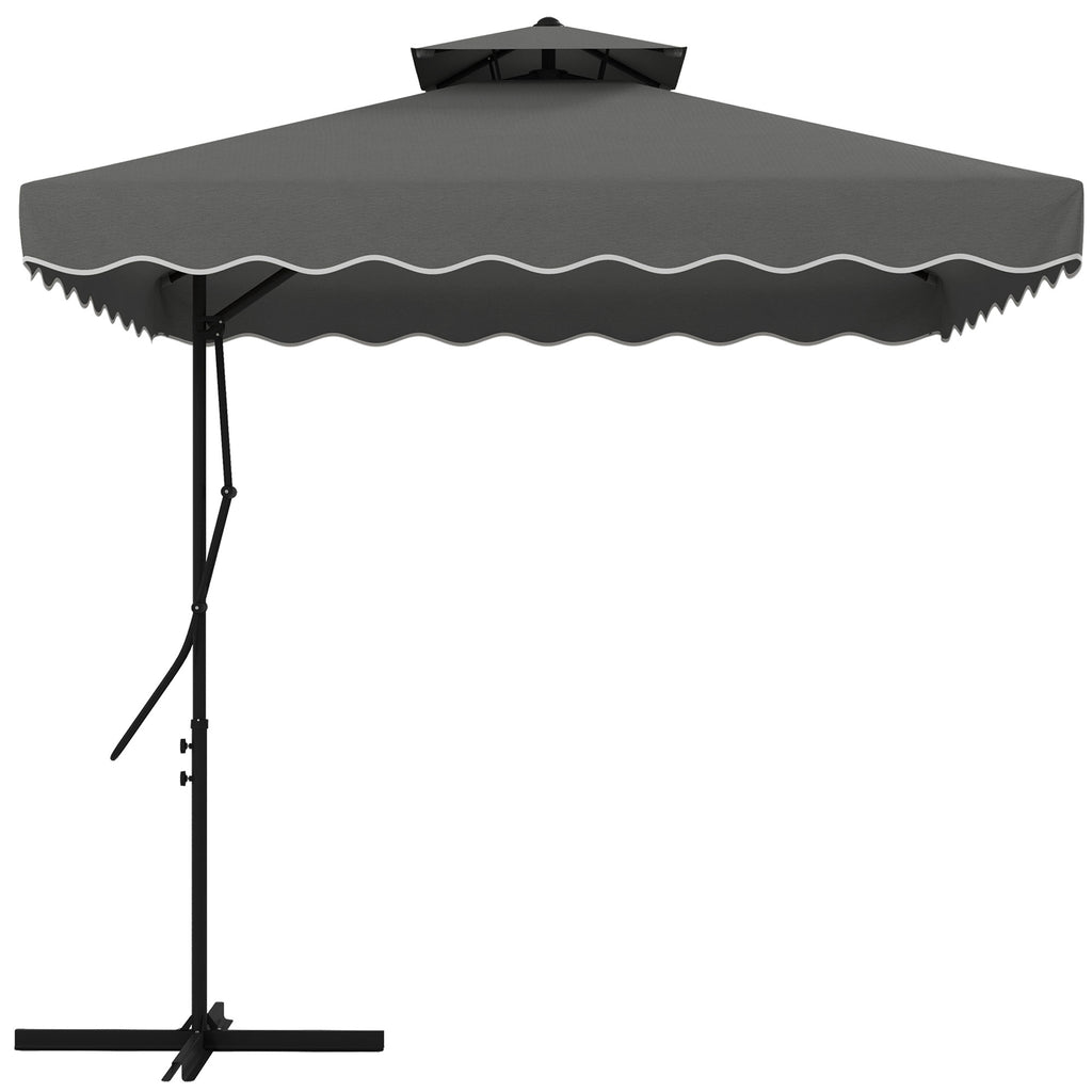 Cantilever Umbrella with Double Roof, Crank Opening and Cross Base, 2.5x2.5m, Grey