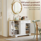 HOMCOM Modern Sideboard with Storage Space, Buffet Cabinet with Drawer, Adjustable Shelves, Small Kitchen Pantry with Door Shelves, White