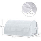 Outsunny Tunnel Greenhouse with Door, Panels and 8 Roller Windows, in Galvanized Steel and PE, 3.97x3x2 m, White