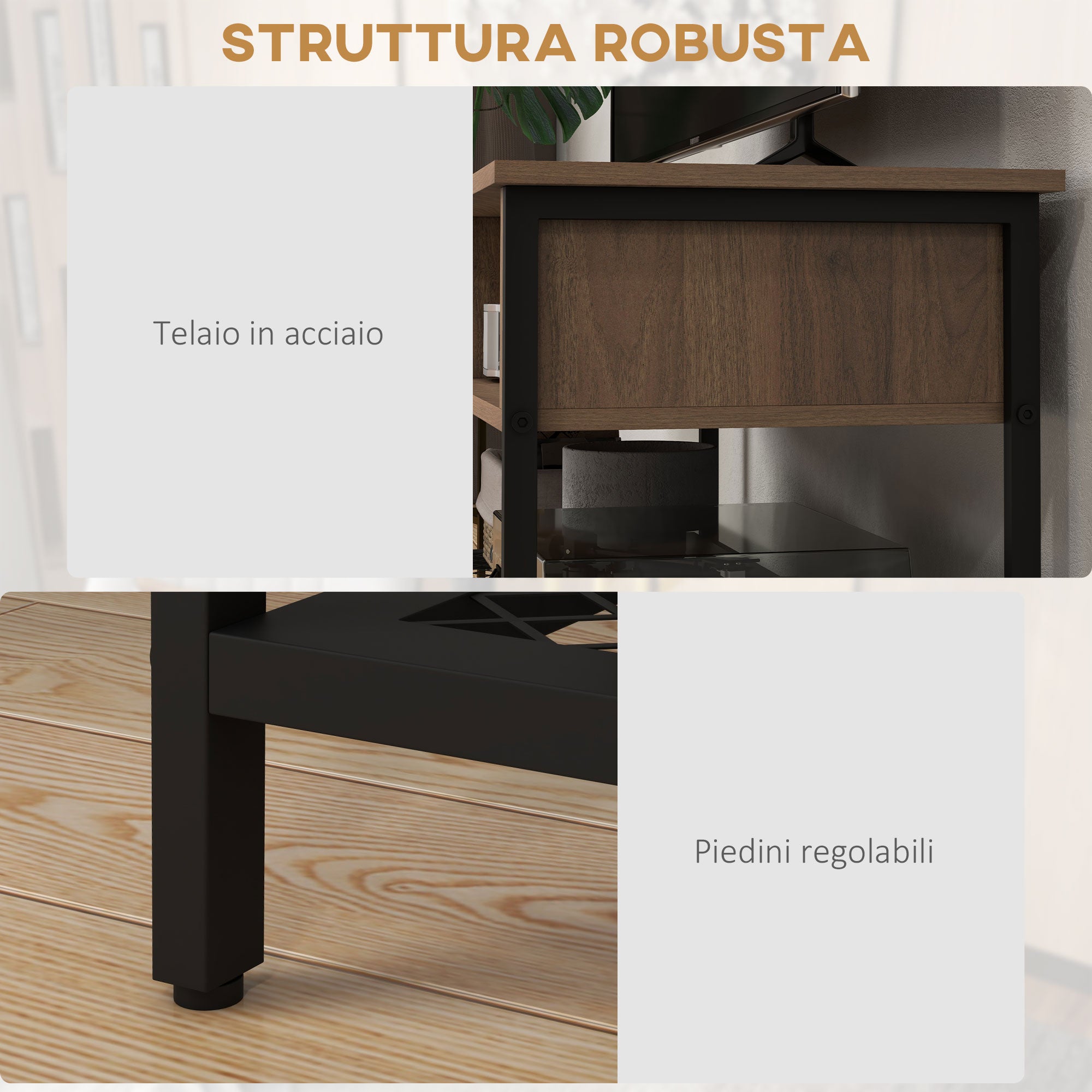 Homcom Mobile TV for 48 "industrial style in wood and steel, 110x40x48cm, brown and black - Borgè