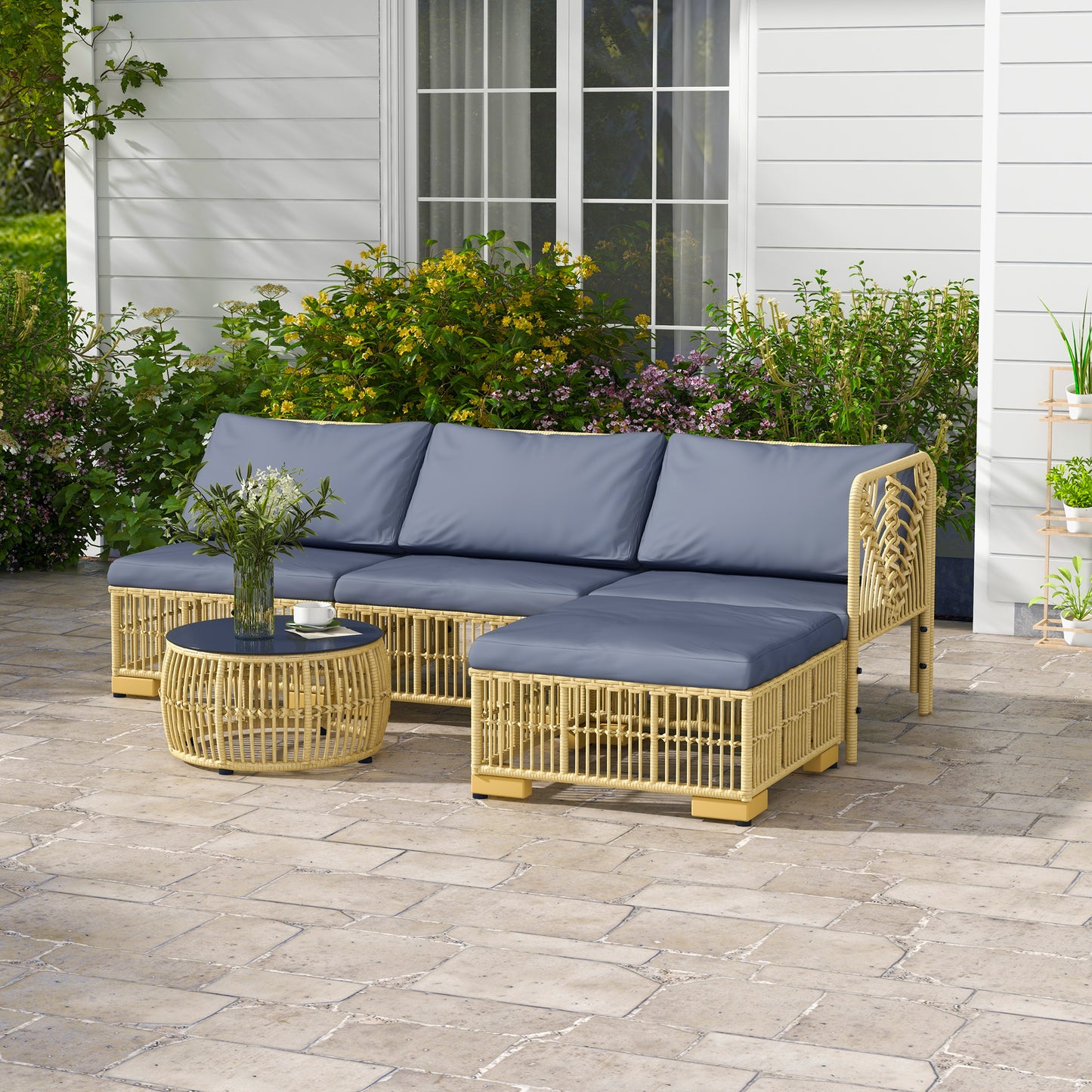 Outsunny Set Living Rattan Garden with modular sofa, cushions and coffee table, gray - Borgè