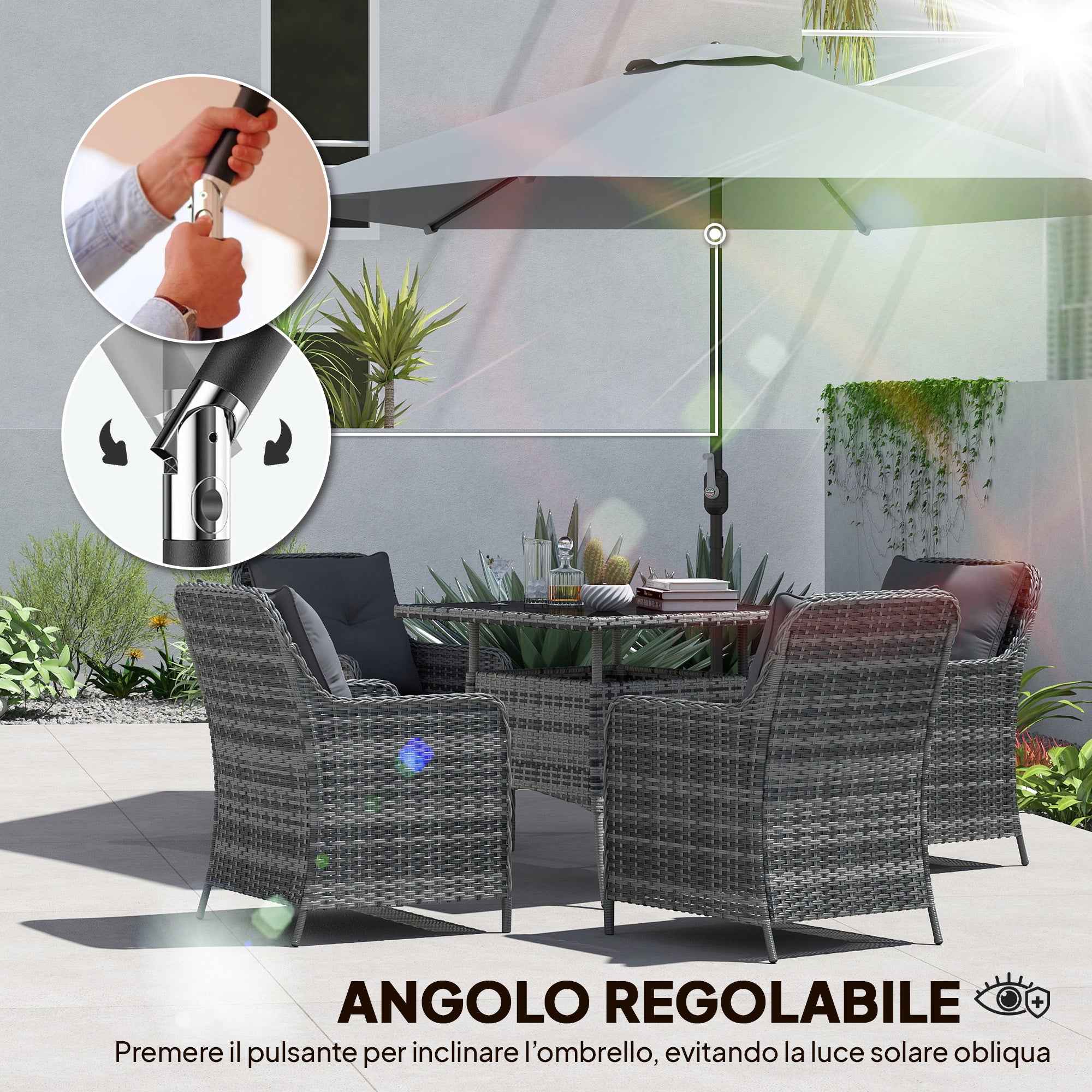Outsunny 3x3 m Tilting Garden Umbrella with Crank Opening, Metal and Polyester, Grey