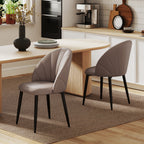 Set of 2 PU Leather Dining Chairs with Metal Legs and Shell Backrest, Brown