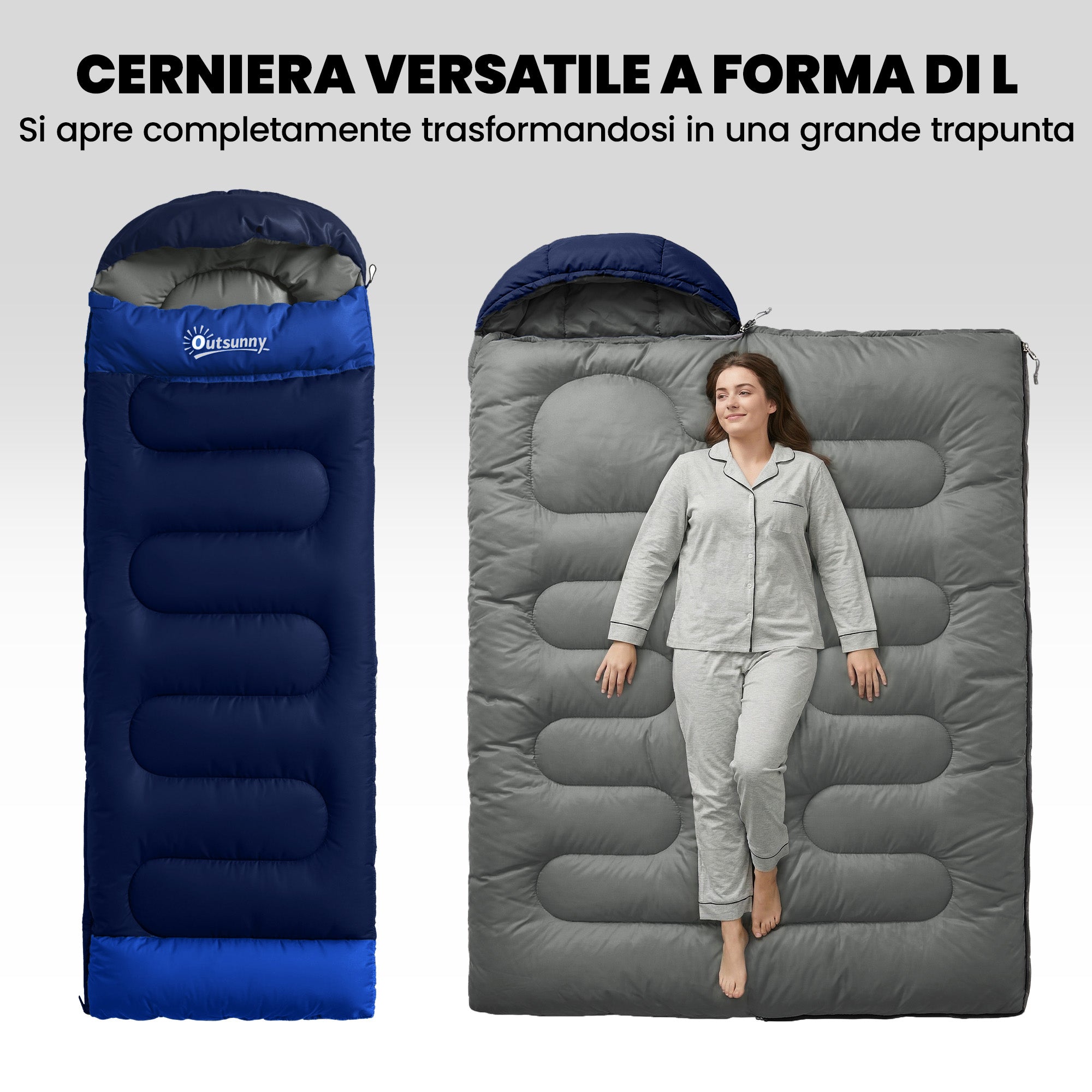 Outsunny Single Sleeping Bag for Adults, Lightweight and Compact, 75x215 cm, Navy Blue
