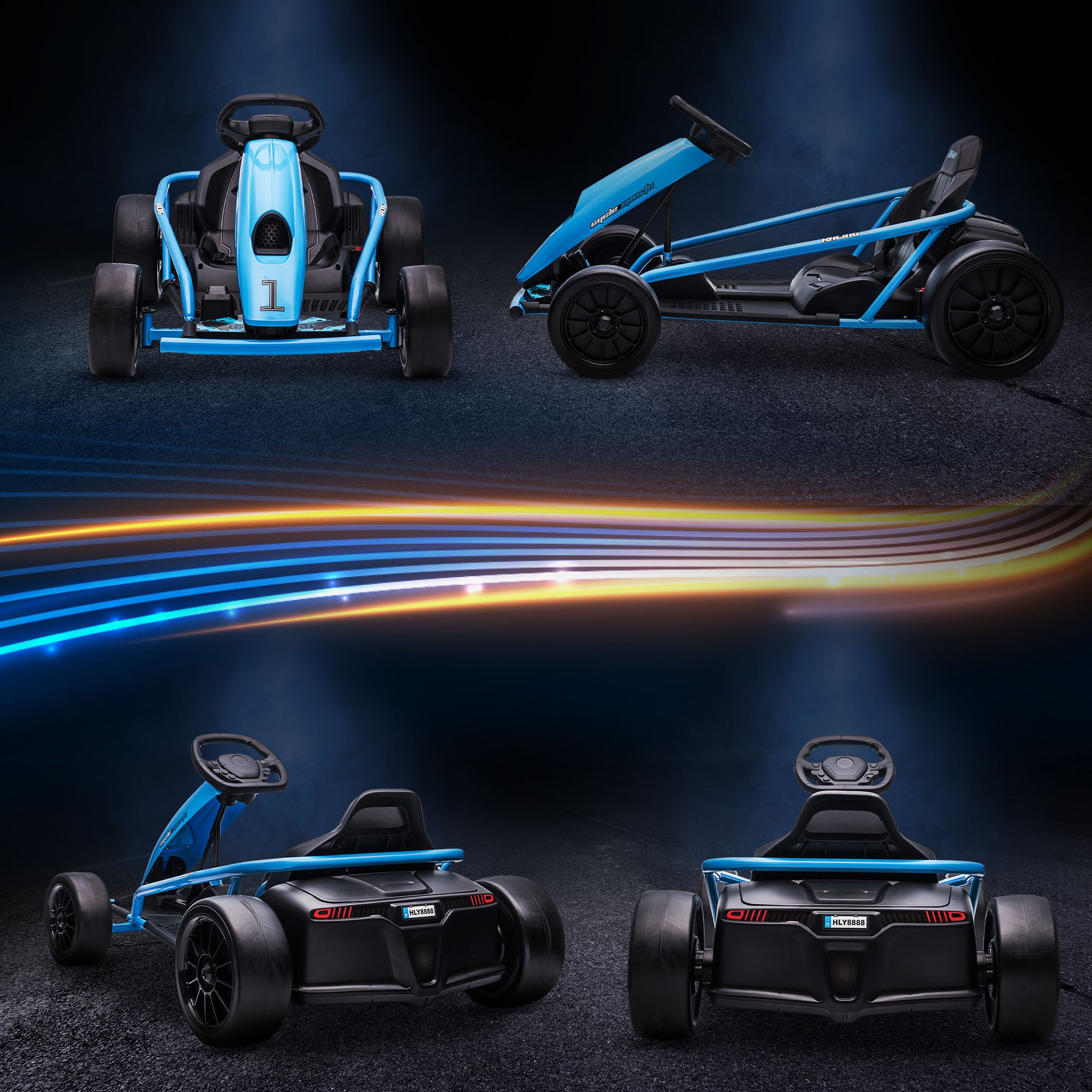 Electric Go-Kart for Children 8-12 Years with High Backrest and Safety Belt, 115x77x54 cm, Blue and Black