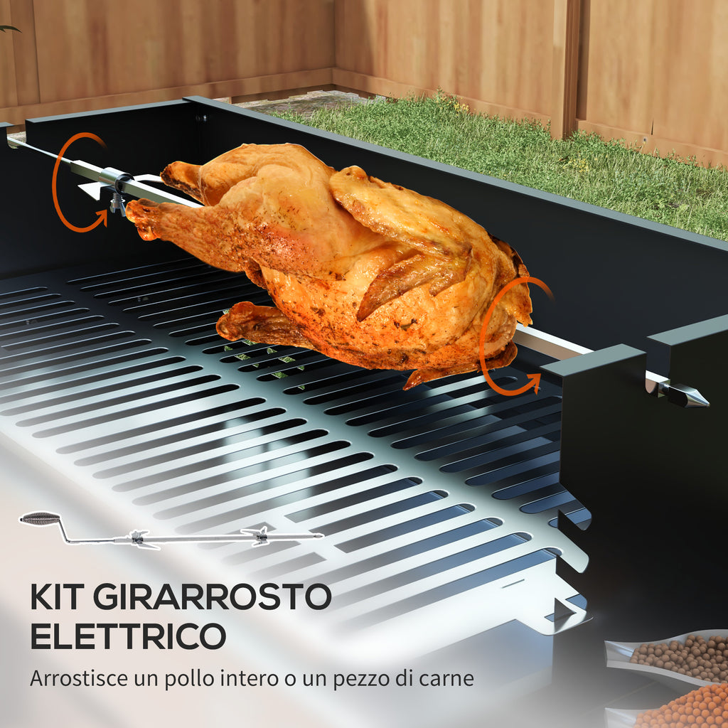 Outsunny 3-Level Charcoal Barbecue with Folding Shelves and Rotisserie, Stainless Steel, 118x32x90 cm, Black - Borgè
