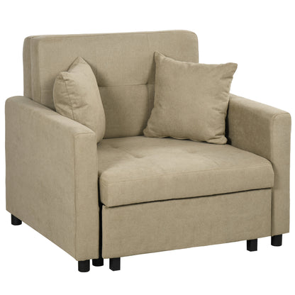 Armchair Bed in Light Brown Velvet Effect Fabric with 2 Cushions and Storage Space, 100x98x88 cm