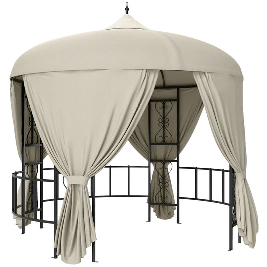 Round Garden Gazebo Ø3m with Curtains and Air Vents in Metal and Polyester, Beige